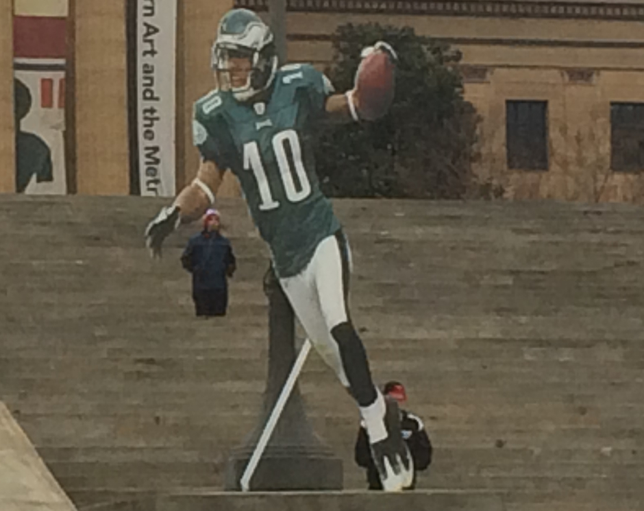 Eagles player cutouts are on Philadelphia Museum of Art steps