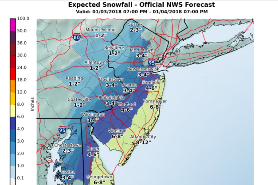 Philadelphia Snow Accumulation Map