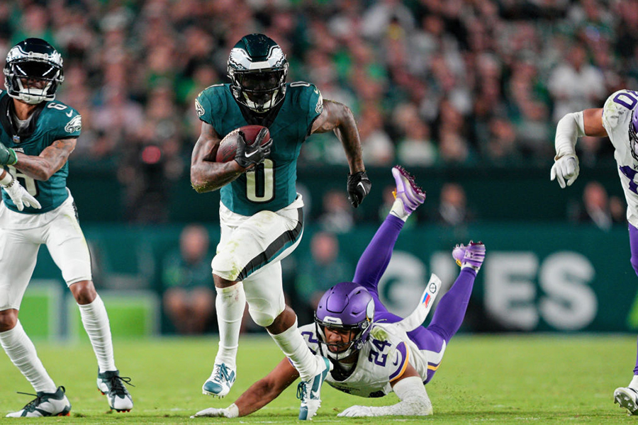 Britain Covey of the Philadelphia Eagles runs with the ball against